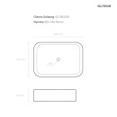 Umywalka Oltens Solberg 62x41,5 nablatowa prostokątna z zaokrąglonymi narożnikami, w kolorze klasycznej bieli 40318000, bez przelewu i bez otworu na baterię - rysunek techniczny z wymiarami