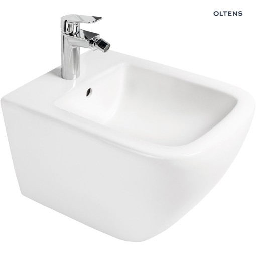 Oltens Vernal Nowoczesny podwieszany bidet w białym kolorze 46002000 Stylowy, biały bidet montowany na stelażu podtynkowym. Brak baterii w zestawie