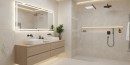 Gres Ceramiche Italiane Blok White 60x120 o matowym wykończeniu. Minimalistyczna, biała płytka z subtelną strukturą betonu. Rektyfikowane krawędzie pozwalają na montaż z wąską fugą, tworząc efekt nowoczesnej i jasnej, jednolitej powierzchni.