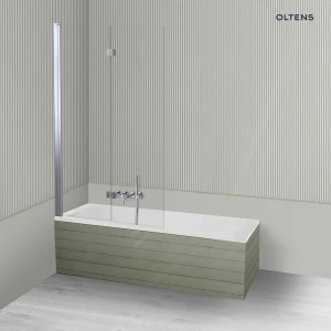 Oltens Langfoss Sela wanna prostokątna 150x70 cm biały akryl w komplecie z dwuczęściowym parawanem nawannowym 115 cm wykończenie chrom 18001900