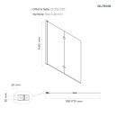 Oltens Langfoss Sela wanna prostokątna 150x70 cm biały akryl w komplecie z dwuczęściowym parawanem nawannowym 115 cm wykończenie chrom 18001900 - rysunek techniczny parawanu