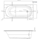 Oltens Lykke wanna 150x70 cm prostokątna akrylowa biała 10009000 prostokątna wanna do zabudowy 150x70 cm - rysunek techniczny