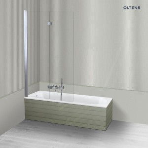 Oltens zestaw Lykke Sela prostokątna wanna akrylowa 160x70 cm w kolorze białym z 2-częściowym parawanem nawannowym 115 cm w wykończeniu chrom 18011000
