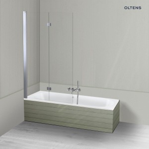 Oltens zestaw Lykke Sela duża prostokątna wanna akrylowa 180x80 cm w kolorze białym z 2-częściowym parawanem nawannowym 115 cm w wykończeniu chrom 18015000