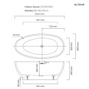Oltens Daven przestronna wanna wolnostojąca 160x80 cm w owalnym kształcie akrylowa biały połysk 12009000 - rysunek techniczny