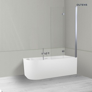 Oltens Delva Sela zestaw komfortowa wanna wolnostojąca narożna 170x80 cm akrylowa prawa biała z parawanem nawannowym 115 cm 2-częściowy chrom 18006000