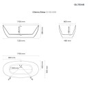 Oltens Ebba wolnostojąca wanna owalna 170x80 cm wykonana z wysokiej jakości akrylu w eleganckim białym połysku 12012000 - rysunek techniczny