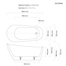 Oltens Gocta designerska wanna wolnostojąca 160x75 cm w kształcie owalnym akrylowa w wykończeniu biały połysk 12006000 - rysunek techniczny