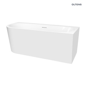 Oltens Hulda elegancka wanna wolnostojąca narożna prawa 160x75 cm w białym połyskującym kolorze o eleganckiej i minimalistycznej formie 11002000