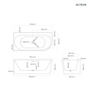 Oltens Hulda subtelna w formie wanna wolnostojąca narożna lewa o wymiarach 170 × 80 cm, wykończona w klasycznej, błyszczącej bieli 11005000 - rysunek techniczny