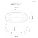 Oltens Stora stylowa wanna wolnostojąca 170x78 cm owalna wykonana z akrylu w błyszczącym białym kolorze 12001000 - rysunek techniczny