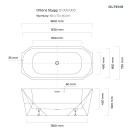 Oltens Stygg designerska wanna wolnostojąca 160x73 cm owalna wykonana z akrylu wykończona w białym połysku 12005000 - rysunek techniczny
