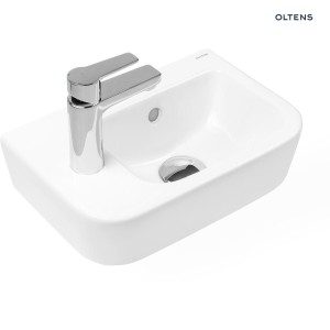  Oltens Vernal umywalka 37x24,5 ścienna wisząca lewa z powłoką SmartClean półokrągła biała 41504000