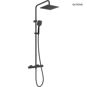 Oltens Atran zestaw prysznicowy z baterią termostatyczną i kwadratową deszczownicą w czarnym macie 36501300