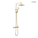 Oltens Atran termostatyczny komplet prysznicowy z kwadratową deszczownicą wykończony w połyskującym złocie 36501800