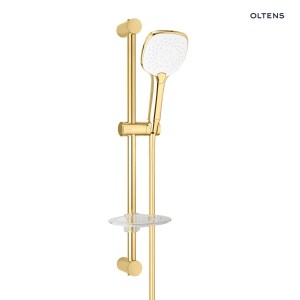 Oltens Driva EasyClick (S) Alling 60 prysznicowy zestaw z mydelniczką w eleganckim połączeniu złota w połysku i bieli 36005080