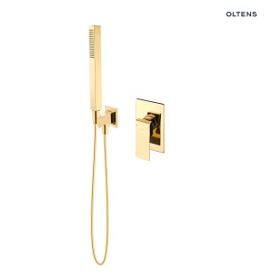 Oltens zestaw Gota bateria prysznicowa podtynkowa z zestawem prysznicowym Sog Hvita (S) w złotym połysku 36606800