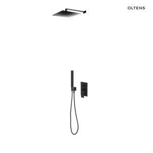 Oltens Gota bateria podtynkowa z deszczownicą 30 cm Vindel (S) i zestawem prysznicowym Sog wykończonym w czarnym macie 36601300