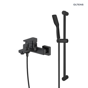 Oltens zestaw Hadsel bateria wannowo-prysznicowa ścienna z kompletem natryskowym Tinde Alling w czarnym macie 36058300