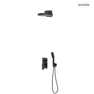 Oltens Hadsel zestaw podtynkowa bateria wannowo-prysznicowa z okrągłą deszczownicą Regna i słuchawką 1-funkcyjną Tinde wykonana w czarnym macie 36044300