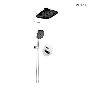 Oltens zestaw Hamnes bateria wannowo-prysznicowa podtynkowa z kwadratową deszczownicą Vann (S) i słuchawką 3 funkcyjną Havis EasyClick (S) chrom 36025100