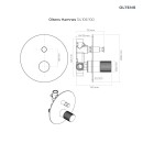 Oltens zestaw Hamnes bateria wannowo-prysznicowa podtynkowa z kwadratową deszczownicą Vann (S) i słuchawką 3 funkcyjną Havis EasyClick (S) chrom 36025100 - rysunek techniczny baterii