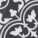 Gresowa patchworkowa płytka z białymi wzorami kwiatów Codicer Arte Black 25x25