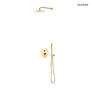 Oltens zestaw Molle bateria podtynkowa z deszczownicą 22 cm Atran i kompletem prysznicowym Ume złoty połysk 36614800