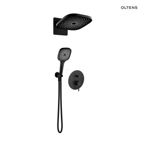 Oltens Molle zestaw bateria wannowo-prysznicowa podtynkowa z kwadratową deszczownicą Vann (S) i słuchawką 3 funkcyjną Havis EasyClick (S) w czarnym macie 36022300