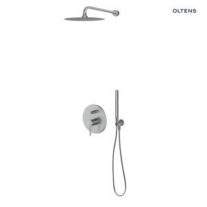 Oltens Molle zestaw wannowo-prysznicowy podtynkowy z deszczownicą Vindel 30 cm i zestawem prysznicowym Ume nikiel 36600910