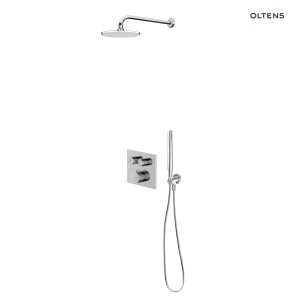 Oltens zestaw Onega (S) kwadratowa bateria podtynkowa z deszczownicą 22 cm Atran i kompletem prysznicowym Ume chrom 36623100