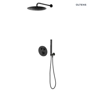Zestaw Oltens Onega bateria podtynkowa z deszczownicą 22 cm Atran i kompletem prysznicowym Ume w czarnym macie 36622300