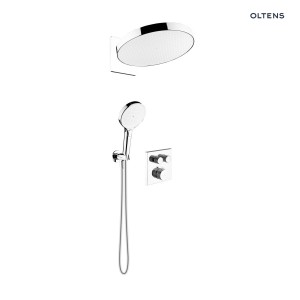 Oltens Onega (S) nowoczesny zestaw wannowo-prysznicowy podtynkowy z deszczownicą Regna oraz 3-funkcyjną słuchawką Luva EasyClick w eleganckim wykończeniu chrom 36061100
