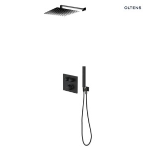 Oltens Onega (S) zestaw prysznicowy podtynkowy wyposażony w deszczownicę Vindel (S) o średnicy 30 cm oraz zestaw prysznicowy Sog w kolorze czarny mat 36621300