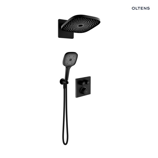 Oltens Onega (S) zestaw bateria wannowo-prysznicowa podtynkowa z kwadratową deszczownicą Vann (S) i słuchawką 3 funkcyjną Havis EasyClick (S) w kolorze czarny mat 36060300