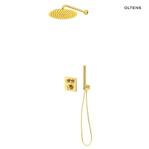 Zestaw Oltens Onega (S) bateria podtynkowa termostatyczna z deszczownicą 30 cm Vindel i kompletem prysznicowym Ume złoto szczotkowane 36620810