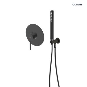 Oltens zestaw Rann bateria prysznicowa podtynkowa z zestawem prysznicowym Ume Hvita czarny mat 36631300