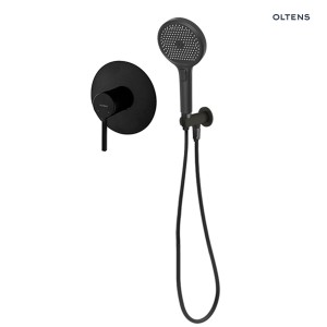 Oltens Rann system prysznicowy z baterią montowaną podtynkowo i słuchawką Luva EasyClick 3-funkcyjną kolor czarny mat 36078300