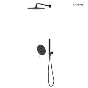 Oltens zestaw Rann bateria podtynkowa z deszczownicą 30 cm Vindel i kompletem prysznicowym Ume czarny mat 36630300