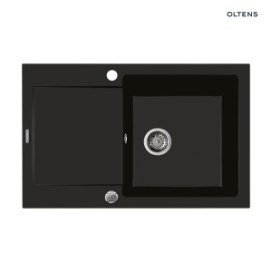 Oltens Gravan zlewozmywak granitowy 1-komorowy 79x50 z krótkim ociekaczem czarny mat 72100300