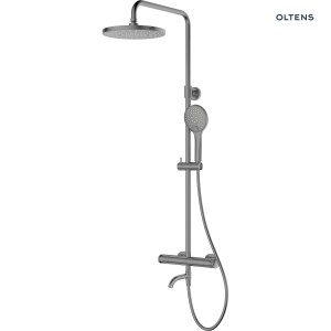Oltens Vatten Numa zestaw wannowo-prysznicowy ścienny z baterią termostatyczną i deszczownicą grafit 36507400