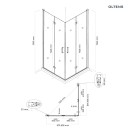 Oltens Byske kabina prysznicowa 90x90 cm kwadratowa czarny mat/szkło przezroczyste 20002300 - rysunek techniczny
