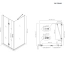 Oltens Hallan kabina prysznicowa 80x80 cm kwadratowa drzwi ze ścianką czarny mat/szkło przezroczyste 20007300 - rysunek techniczny
