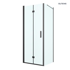 Oltens Hallan kabina prysznicowa 90x80 cm prostokątna drzwi ze ścianką czarny mat/szkło przezroczyste 20202300