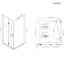 Oltens Hallan 80x100 cm prostokątna kabina prysznicowa z drzwiami i ścianką czarne matowe profile szkło klarowne 20201300 - rysunek techniczny