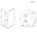 Oltens Hallan kabina prysznicowa kwadratowa 90x90 cm z drzwiami i boczną ścianką wykończenie czarny mat szkło przezroczyste 20008300 - rysunek techniczny