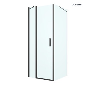 Oltens Hallan prostokątna kabina prysznicowa 100x90 cm z drzwiami i ścianką boczną wykończona w czarnym macie ze szkłem przezroczystym 20205300