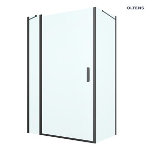 Oltens Verdal kabina prysznicowa 120x90 cm model prostokątny z drzwiami oraz panelem bocznym czarny mat i transparentne szkło 20213300