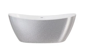 Besco Ayla Glam Srebrna 170x80 #WA-170-AYSB wanna wolnostojąca z białym przelewem