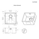 Zlewozmywak stalowy 1-komorowy 44x44cm Oltens Stalvask czarny 71100300 z syfonem, bez otworu na baterię - rysunek techniczny z wymiarami